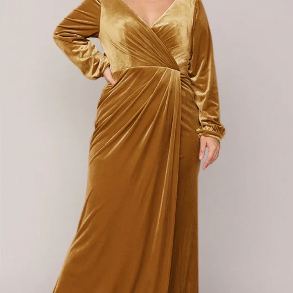 Revelry Elegant Gold Velvet Bridesmaid Dress - Picture 1 of 4
